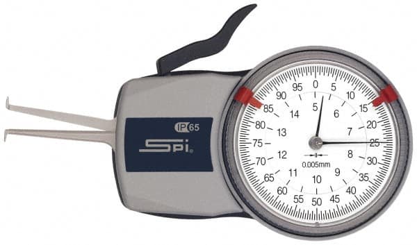 SPI - 5 to 15mm Inside Dial Caliper Gage - 0.005mm Graduation, 0.0015mm Accuracy, 35mm Leg Length, 2.3mm Deep x 0.8mm Wide Groove, Ball Contact Points - A1 Tooling