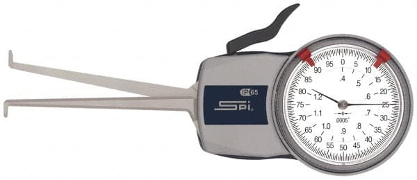 SPI - 0.4 to 1.2" Inside Dial Caliper Gage - 0.0005" Graduation, 0.0015" Accuracy, 3.3" Leg Length, 0.19" Deep x 0.07" Wide Groove, Ball Contact Points - A1 Tooling