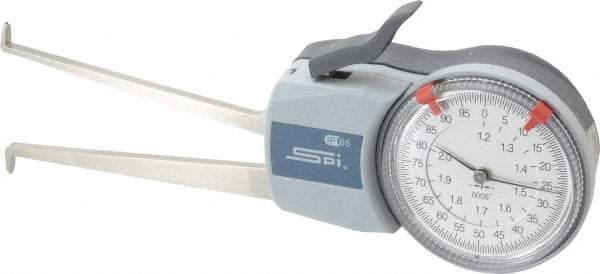 SPI - 1.2 to 2" Inside Dial Caliper Gage - 0.0005" Graduation, 0.0015" Accuracy, 3.3" Leg Length, 0.26" Deep x 0.08" Wide Groove, Ball Contact Points - A1 Tooling