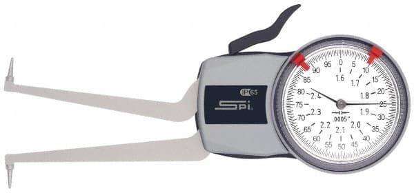 SPI - 2.4 to 3.2" Inside Dial Caliper Gage - 0.0005" Graduation, 0.0015" Accuracy, 3.3" Leg Length, 0.31" Deep x 0.1" Wide Groove, Ball Contact Points - A1 Tooling