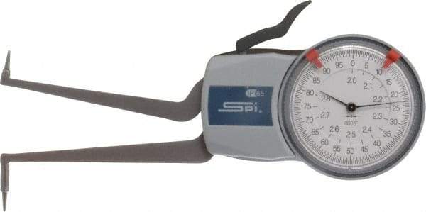 SPI - 2 to 2.8" Inside Dial Caliper Gage - 0.0005" Graduation, 0.0015" Accuracy, 3.3" Leg Length, 0.31" Deep x 0.1" Wide Groove, Ball Contact Points - A1 Tooling