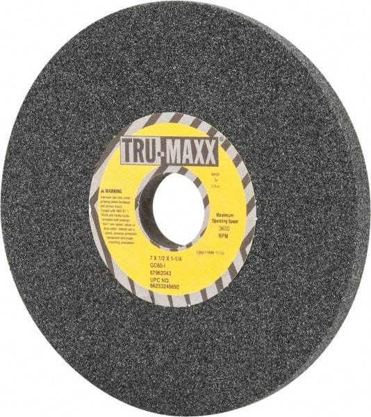 Tru-Maxx - 7" Diam x 1-1/4" Hole x 1/2" Thick, I Hardness, 60 Grit Surface Grinding Wheel - Silicon Carbide, Type 1, Medium Grade, 3,600 Max RPM, Vitrified Bond, No Recess - A1 Tooling