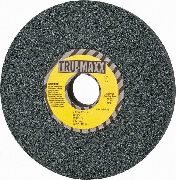 Tru-Maxx - 7" Diam x 1-1/4" Hole x 3/4" Thick, I Hardness, 60 Grit Surface Grinding Wheel - Silicon Carbide, Type 5, Medium Grade, 3,600 Max RPM, Vitrified Bond, One-Side Recess - A1 Tooling