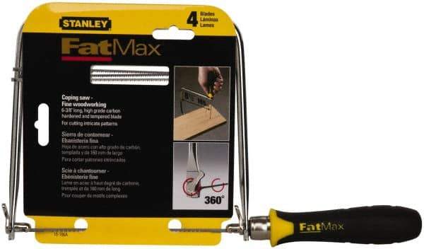 Stanley - 6-3/8" Bi-Metal Blade Coping Saw - Ergonomic ABS, TPR Handle with Cushion Grip, 13" OAL, 6-3/4" Throat Depth - A1 Tooling