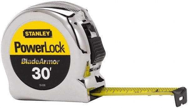 Stanley - 30' x 1" Yellow Blade Tape Measure - 1/16" Graduation, Inch Graduation Style, Silver Case - A1 Tooling