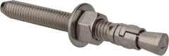 Powers Fasteners - 3/8" Diam, 3/8" Drill, 3-1/2" OAL, 1-1/4" Min Embedment Wedge Expansion Concrete Anchor - 304 Stainless Steel, Hex Nut Head, Hex Drive, 2-3/8" Thread Length - A1 Tooling