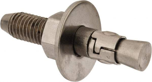 Powers Fasteners - 5/8" Diam, 5/8" Drill, 3-1/2" OAL, Wedge Expansion Concrete Anchor - 304 Stainless Steel, Hex Nut Head, Hex Drive, 2" Thread Length - A1 Tooling