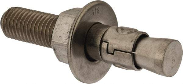 Powers Fasteners - 3/4" Diam, 3/4" Drill, 4-1/4" OAL, 1-1/4" Min Embedment Wedge Expansion Concrete Anchor - 316 Stainless Steel, Hex Nut Head, Hex Drive, 2-3/8" Thread Length - A1 Tooling