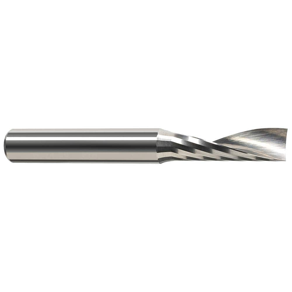 Square End Mill: 5/64'' Dia, 5/16'' LOC, 1/4'' Shank Dia, 2'' OAL, 1 Flute, Solid Carbide Single End, Uncoated, Upcut Flute, 22 ° Helix, Centercutting, RH Cut, RH Flute