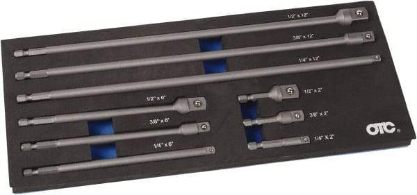 OTC - 1/4, 3/8 & 1/2" Drive Socket Extension Set - 9 Pieces, Includes 2, 6, 12" Lengths - A1 Tooling