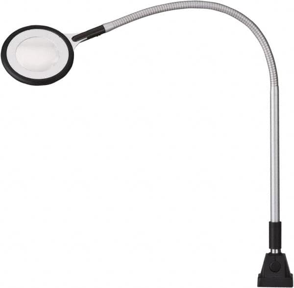 Waldmann Lighting - 25.4 Inch, Gooseneck, Clamp Mounted, LED, Silver, Magnifying Task Light - 6 Watt, 100 to 240 Volt, 2.25x Magnification, 71mm Wide - A1 Tooling