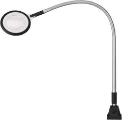 Waldmann Lighting - 25.4 Inch, Gooseneck, Clamp Mounted, LED, Silver, Magnifying Task Light - 6 Watt, 100 to 240 Volt, 2.25x Magnification, 71mm Wide - A1 Tooling