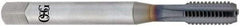 OSG - 7/16-14 UNC 4 Flute TiCN Finish Powdered Metal Straight Flute Machine Tap - Bottoming, Right Hand Thread, 3-5/32" OAL, 1-7/16" Thread Length, H5 Limit, Oversize, Through Coolant - Exact Industrial Supply