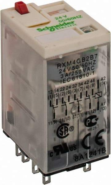 Square D - 14 Pins, 1.2 VA Power Rating, Ice Cube Electromechanical Plug-in General Purpose Relay - 3 Amp at 277 VAC, 4PDT, 24 VAC, 21mm Wide x 40mm High x 27mm Deep - A1 Tooling