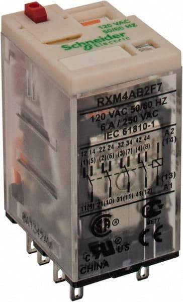 Square D - 14 Pins, 1.2 VA Power Rating, Ice Cube Electromechanical Plug-in General Purpose Relay - 6 Amp at 277 VAC, 4PDT, 120 VAC, 21mm Wide x 40mm High x 27mm Deep - A1 Tooling