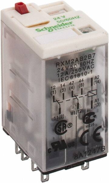 Square D - 8 Pins, 1.2 VA Power Rating, Ice Cube Electromechanical Plug-in General Purpose Relay - 12 Amp at 277 VAC, DPDT, 24 VAC, 21mm Wide x 40mm High x 27mm Deep - A1 Tooling