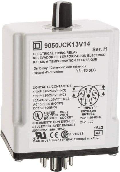 Square D - 8 Pin, 999 hr Delay, DPDT Time Delay Relay - 10 Contact Amp, 24 VAC/VDC - A1 Tooling