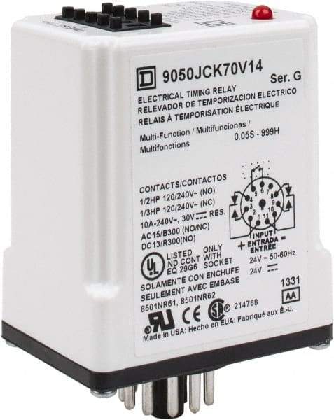 Square D - 11 Pin, 999 min Delay, Multiple Range DPDT Time Delay Relay - 10 Contact Amp, 24 VAC/VDC - A1 Tooling