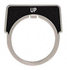 Square D - Half Round, Aluminum Legend Plate - Up - Black Background, White Letters, 1.18 Inch Hole Diameter - A1 Tooling