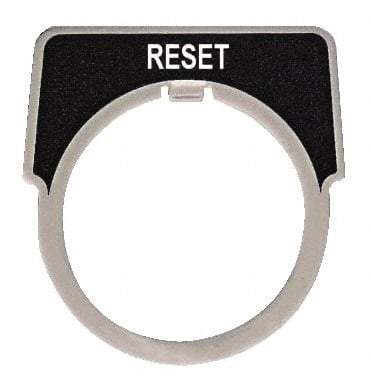 Square D - Half Round, Metal Legend Plate - Reset - Black Background, White Letters, 30mm Hole Diameter - A1 Tooling