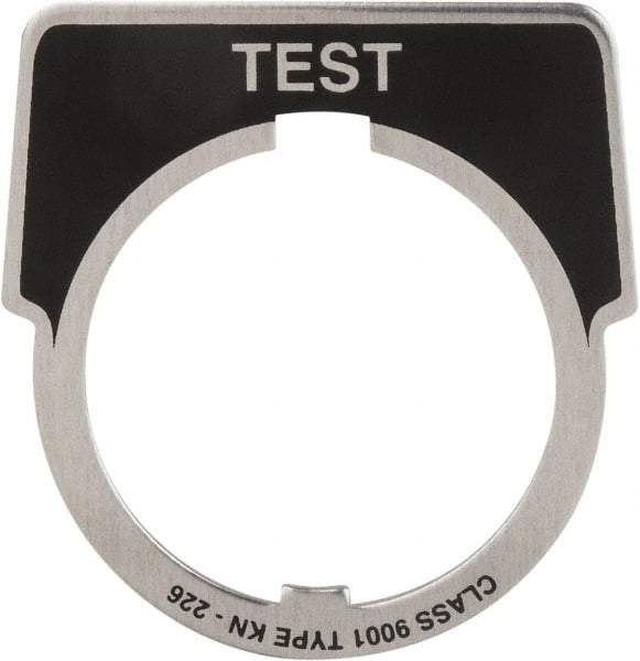 Square D - Metal Legend Plate - Test - Black Background, White Letters, 30mm Hole Diameter - A1 Tooling