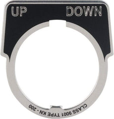 Square D - Metal Legend Plate - Up-Down - Black Background, White Letters, 30mm Hole Diameter - A1 Tooling