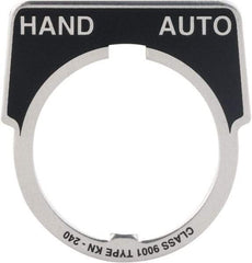 Square D - Metal Legend Plate - Hand-Auto - Black Background, White Letters, 30mm Hole Diameter - A1 Tooling