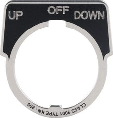 Square D - Metal Legend Plate - Up-Off-Down - Black Background, White Letters, 30mm Hole Diameter - A1 Tooling