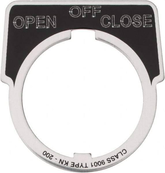 Square D - Metal Legend Plate - Close, Off, Open - Black Background, White Letters, 30mm Hole Diameter - A1 Tooling