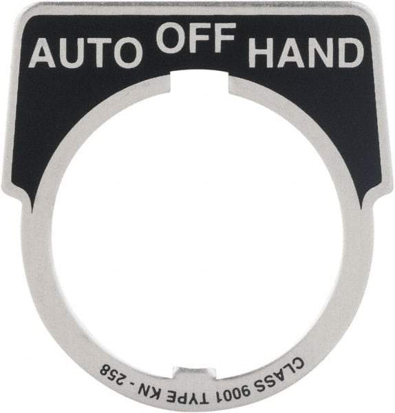 Square D - Metal Legend Plate - Auto-Off-Hand - Black Background, White Letters, 30mm Hole Diameter - A1 Tooling