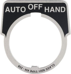 Square D - Metal Legend Plate - Auto-Off-Hand - Black Background, White Letters, 30mm Hole Diameter - A1 Tooling