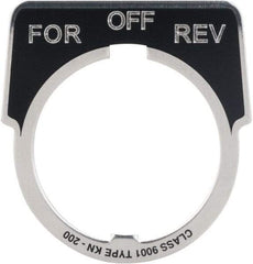 Square D - Metal Legend Plate - For-Off-Rev - Black Background, White Letters, 30mm Hole Diameter - A1 Tooling