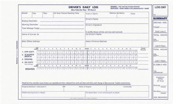 REDIFORM - 31 Sheet, 9 x 11", Driver\x92s Daily Log - Blue & White - A1 Tooling