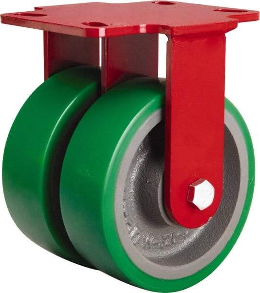 Hamilton - 6" Diam x 2" Wide x 7-3/4" OAH Top Plate Mount Rigid Caster - Polyurethane Mold onto Cast Iron Center, 2,400 Lb Capacity, Sealed Precision Ball Bearing, 4-1/2 x 6-1/2" Plate - A1 Tooling