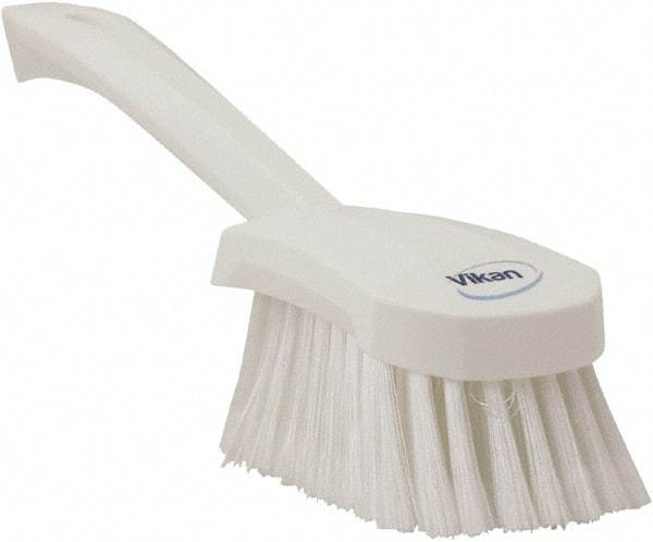 Vikan - 1.8" Bristle Length, Polyester Scrub Brush - 4-1/4" Long x 2-3/4" Wide Head, 10" OAL, White, Polypropylene Block, Flagged - A1 Tooling