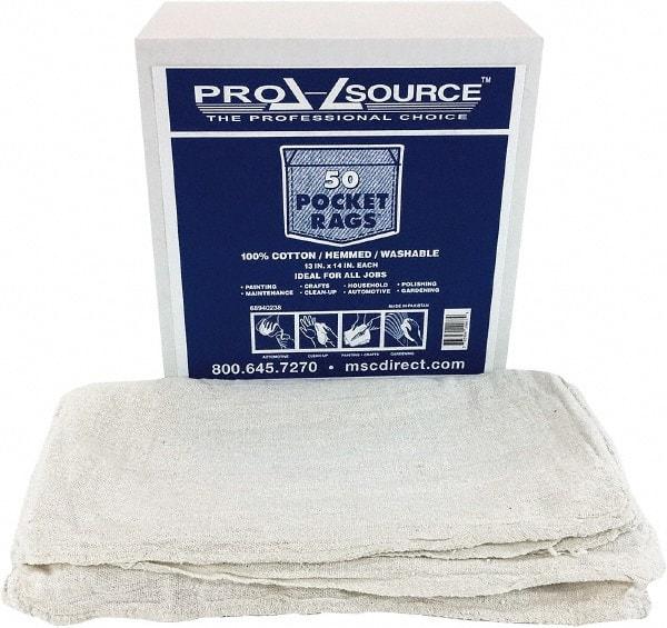 PRO-SOURCE - 13 Inch Long x 14 Inch Wide Virgin Cotton Shop Towels & Industrial Rags - White, Huck Toweling, Medium Lint Level, 50 Sheets per Pack - A1 Tooling