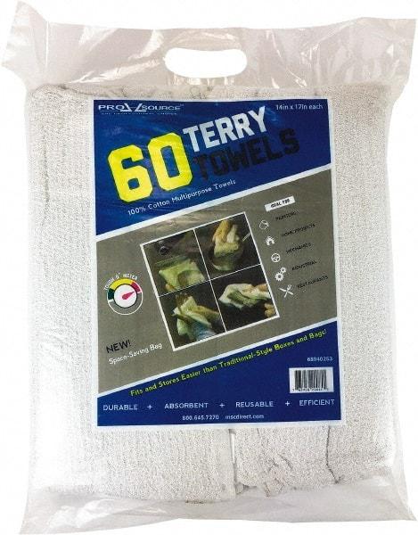 PRO-SOURCE - 14 Inch Long x 17 Inch Wide Virgin Terry Cotton Towels - White, Terry Cloth, Medium Lint, 60 Sheets per Pack - A1 Tooling