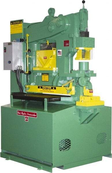 Uni-Hydro - 9" Throat Depth, 80 Ton Punch Pressure, 2" in 1/2" Punch Capacity Ironworker - 7-1/2 hp, 3 Phase, 220/480 Volts, 46" Wide x 70" High x 37" Deep - A1 Tooling