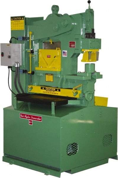 Uni-Hydro - 9" Throat Depth, 80 Ton Punch Pressure, 2" in 1/2" Punch Capacity Ironworker - 7-1/2 hp, 3 Phase, 220/480 Volts, 46" Wide x 70" High x 37" Deep - A1 Tooling