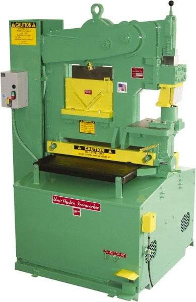 Uni-Hydro - 6" Throat Depth, 56 Ton Punch Pressure, 1-3/8" in 1/2" Punch Capacity Ironworker - 5 hp, 3 Phase, 220/480 Volts, 46" Wide x 70" High x 37" Deep - A1 Tooling