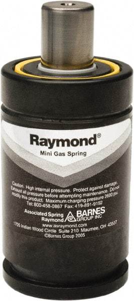 Associated Spring Raymond - M6 Fill Port, M6 Mt Hole, 11mm Rod Diam, 19mm Diam, 19mm Max Stroke, Black Nitrogen Gas Spring Cylinder - 49mm Body Length, 68mm OAL, 630 Lb Full Stroke Spring Force, 360 psi Initial Charge - A1 Tooling