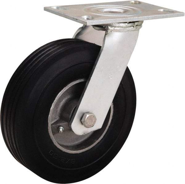 Hamilton - 8" Diam x 2" Wide, Rubber Swivel Caster - 500 Lb Capacity, Top Plate Mount, 4-1/2" x 6-1/4" Plate, Straight Roller Bearing - A1 Tooling