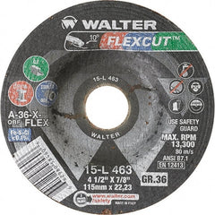 WALTER Surface Technologies - 4-1/2" Diam x 7/8" Hole, 36 Grit Surface Grinding Wheel - A1 Tooling