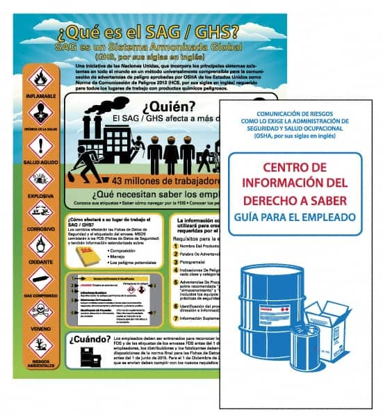 NMC - GHS General Safety & Accident Prevention Training Kit - Spanish, 18" Wide x 24" High, White Background, Includes Poster & Booklets - A1 Tooling