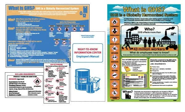 NMC - GHS General Safety & Accident Prevention Training Kit - English, 18" Wide x 24" High, White Background, Includes What is GHS Poster, GHS Pictogram, Booklets, Wallet Cards - A1 Tooling