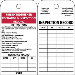 NMC - 3" High x 6" Long, FIRE EXTINGUISHER RECHARGE & INSPECTION RECORD, English Safety & Facility Inspection Tag - Tag Header: Notice, 2 Sides, White Poly - A1 Tooling