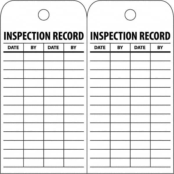 NMC - 3" High x 6" Long, INSPECTION RECORD, English Safety & Facility Inspection Tag - Tag Header: Notice, 2 Sides, White Poly - A1 Tooling