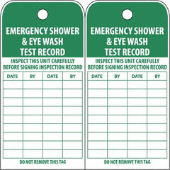 NMC - 3" High x 6" Long, EMERGENCY SHOWER & EYE WASH TEST RECORD, English Safety & Facility Accident Prevention Tag - Tag Header: Danger, 2 Sides, White Poly - A1 Tooling