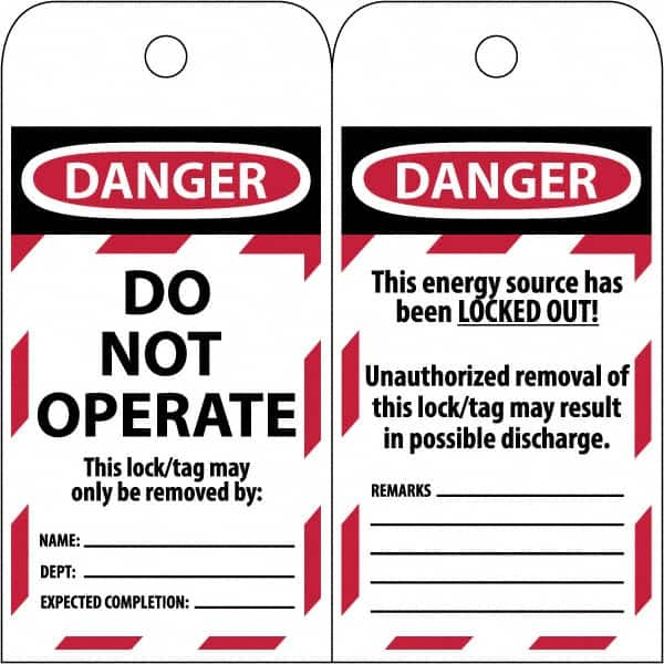 NMC - 3" High x 6" Long, DANGER \x96 DO NOT OPERATE, English Safety & Facility Lockout Tag - Tag Header: Danger, 2 Sides, Black & Red Poly - A1 Tooling