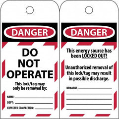 NMC - 3" High x 6" Long, DANGER \x96 DO NOT OPERATE, English Safety & Facility Lockout Tag - Tag Header: Danger, 2 Sides, Black & Red Poly - A1 Tooling